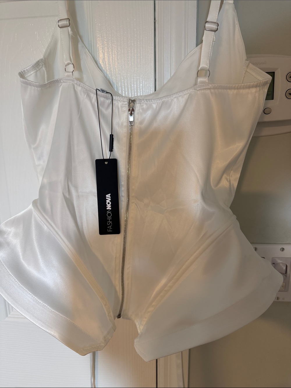 Fashion Nova White Satin Corset Camisole with Garter Straps - Picture 3 of 4